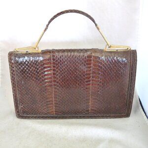 Vintage brown snakeskin purse clutch brass convertible